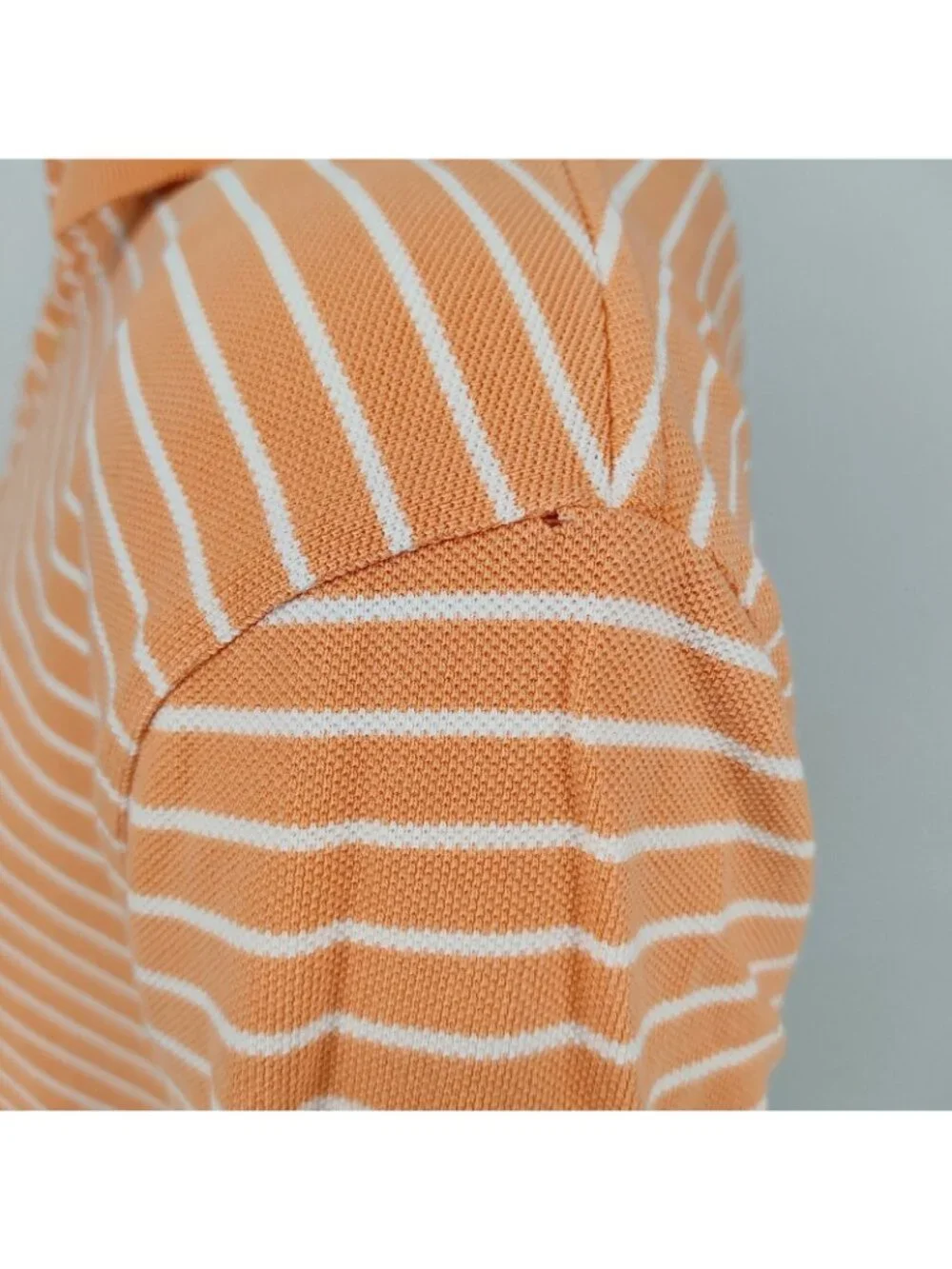 Polo by Ralph Lauren Orange Peach Striped Polo Blue Pony Logo (XL)